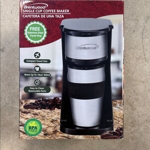 Brentwood Stainless Single Cup Coffee Maker - Silver & Black NIB